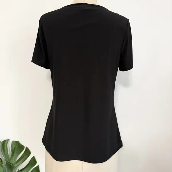 Anne Klein Short Sleeve Button Shoulder Blouse Women’s Small Black Gold New - Picture 4 of 10